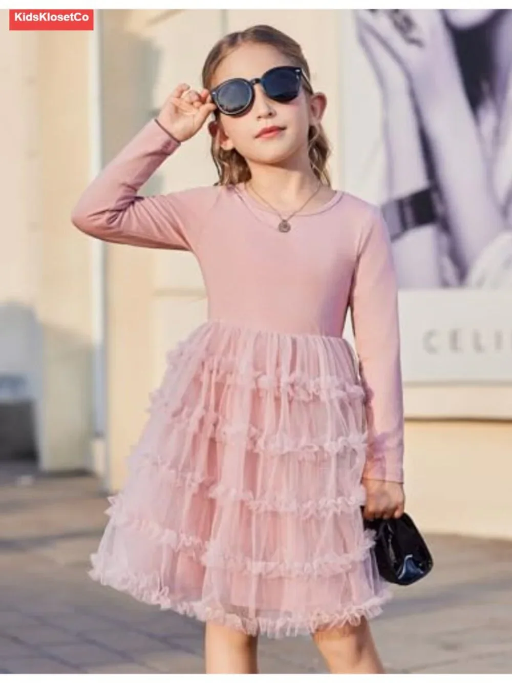 Toddler Girls Ruffle Tiered Party Tulle Dress Long Sleeve Tutu